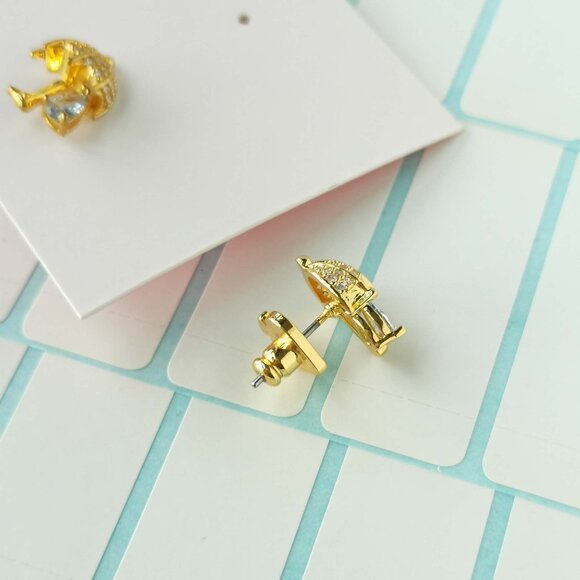 Kate Spade Rain or Shine Pave Umbrella Gold Stud Earrings with dust bag - Picture 3 of 3